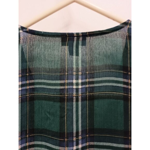 Torrid BOHO Top Size 2X Green Plaid Chiffon Ruffle Long Sleeve Peplum Crop - Picture 9 of 11